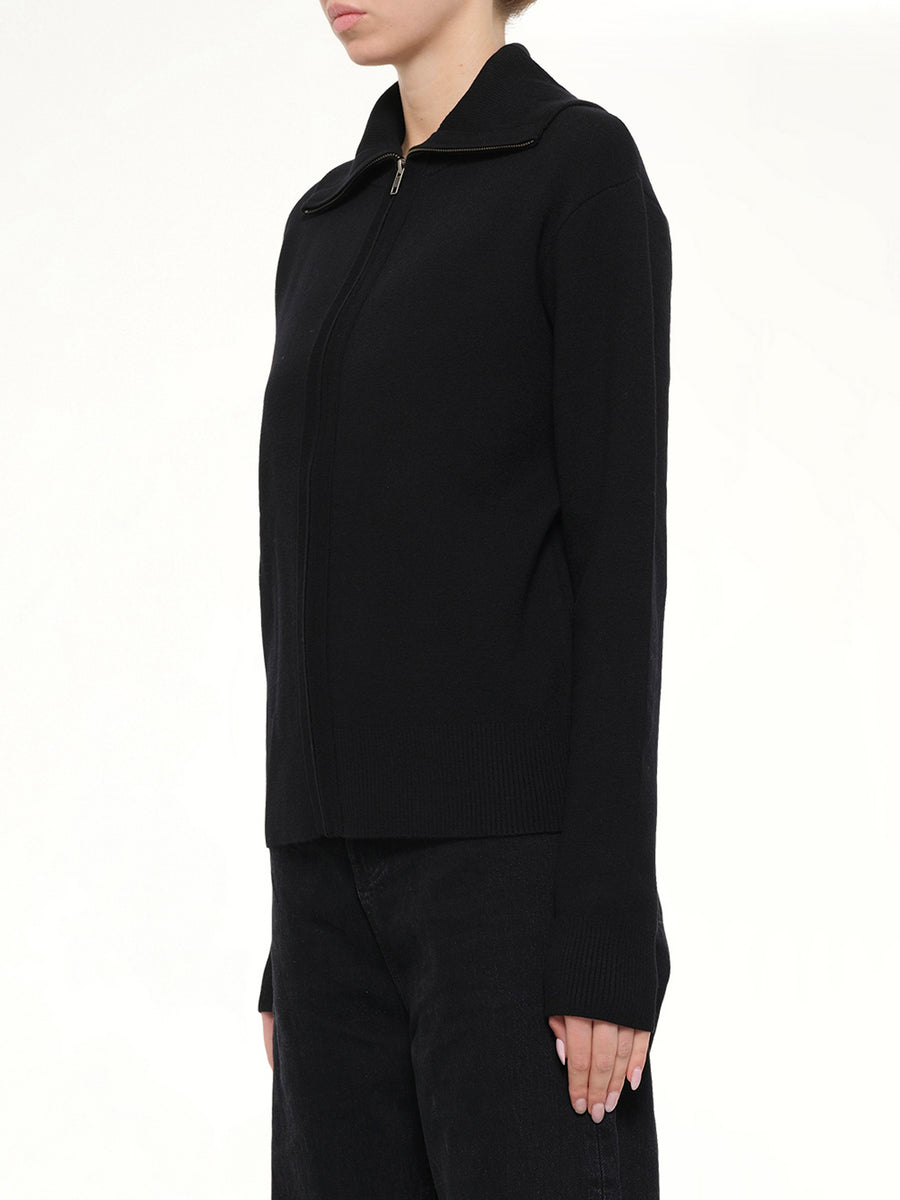 Knit Zip Up Jacket in Black