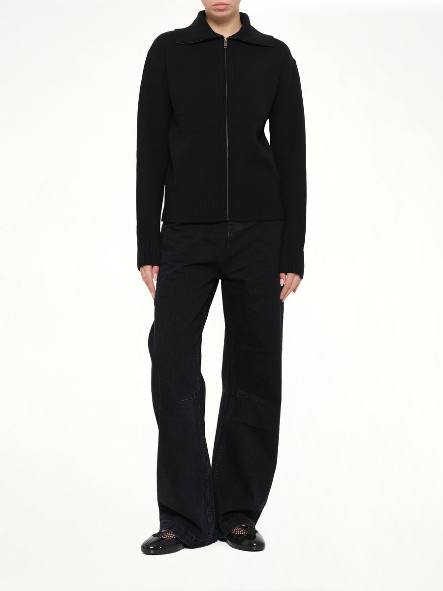 Knit Zip Up Jacket in Black
