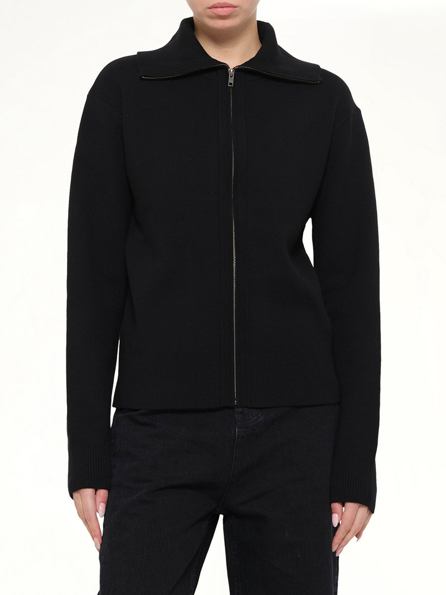 Knit Zip Up Jacket in Black