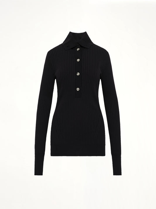 High Neck Henley in Black