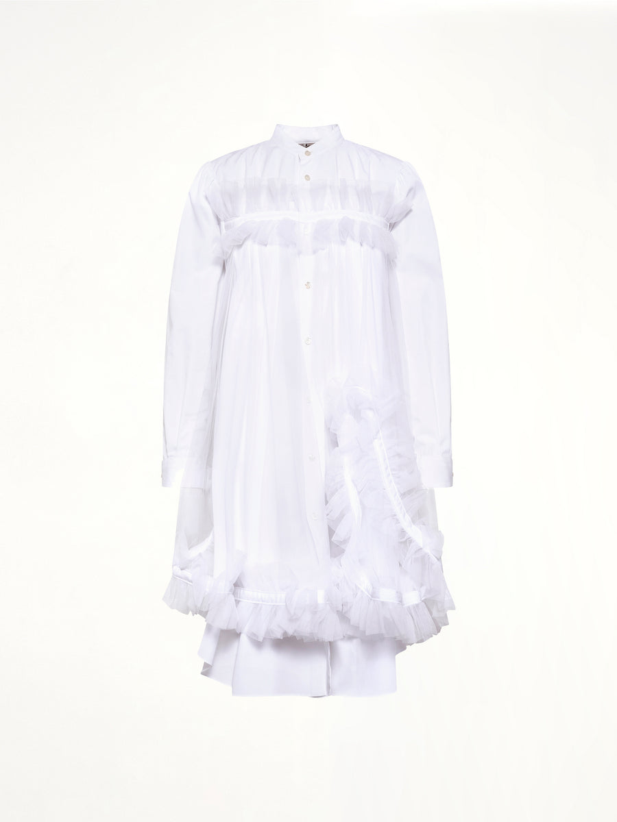 Tulle Shirt Dress in White