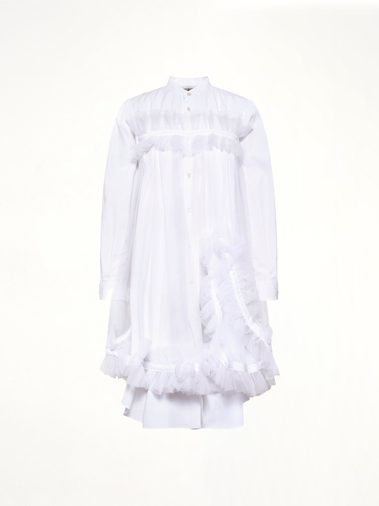 Tulle Shirt Dress in White
