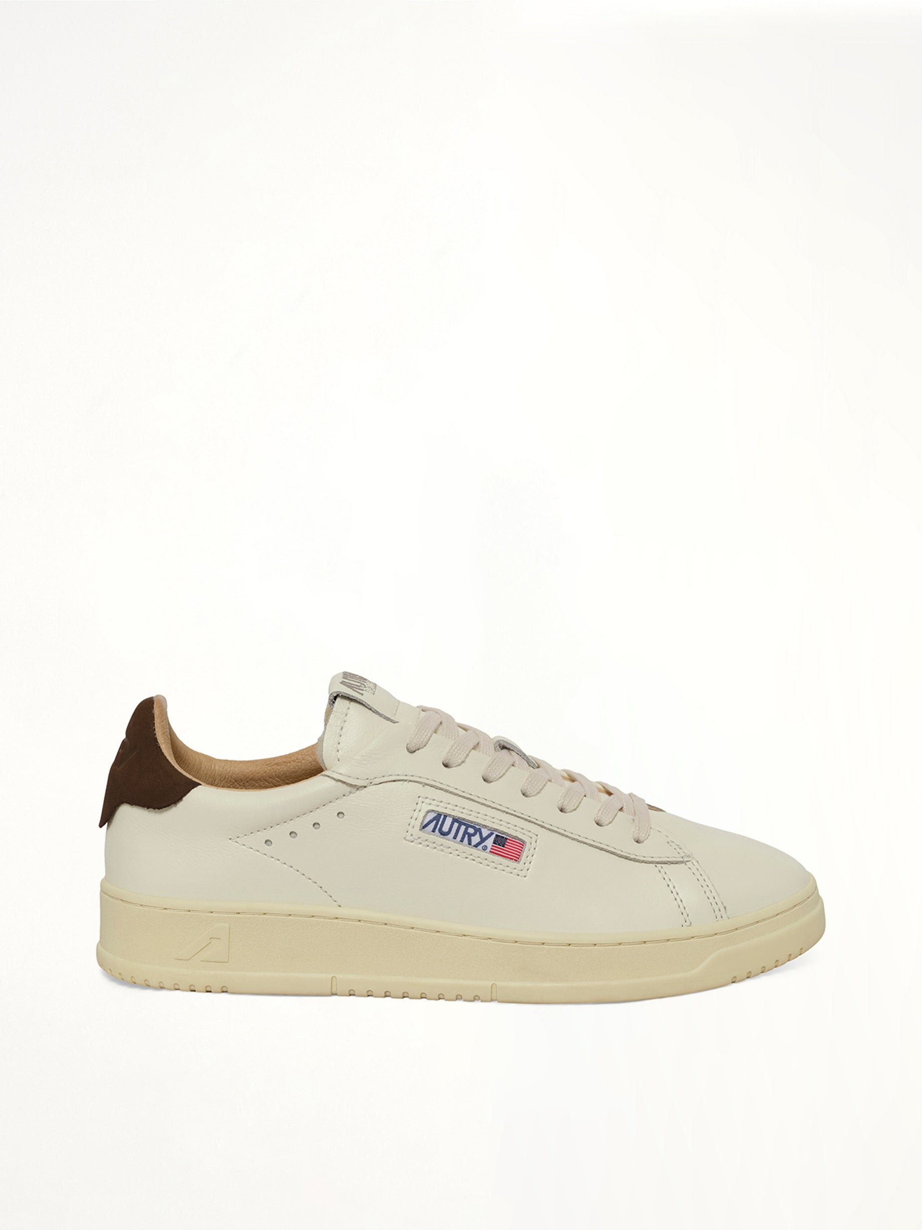 AUTRY Dallas Low Top Sneaker in Marshmallow/Teak Side View from MARAIS