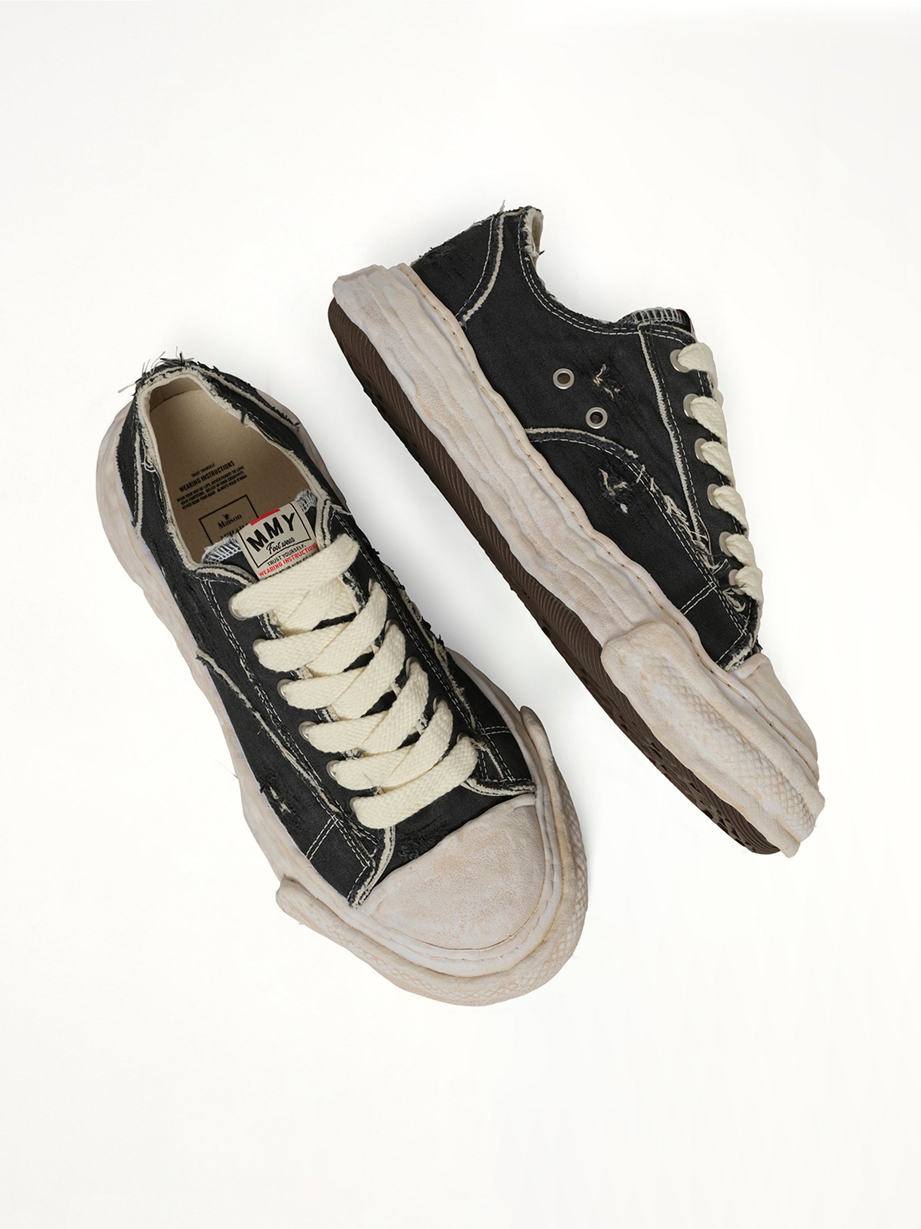 MAISON MIHARA YASUHIRO Peterson 23 OG Ripping & Dyeing Sneaker in Black Top View from MARAIS