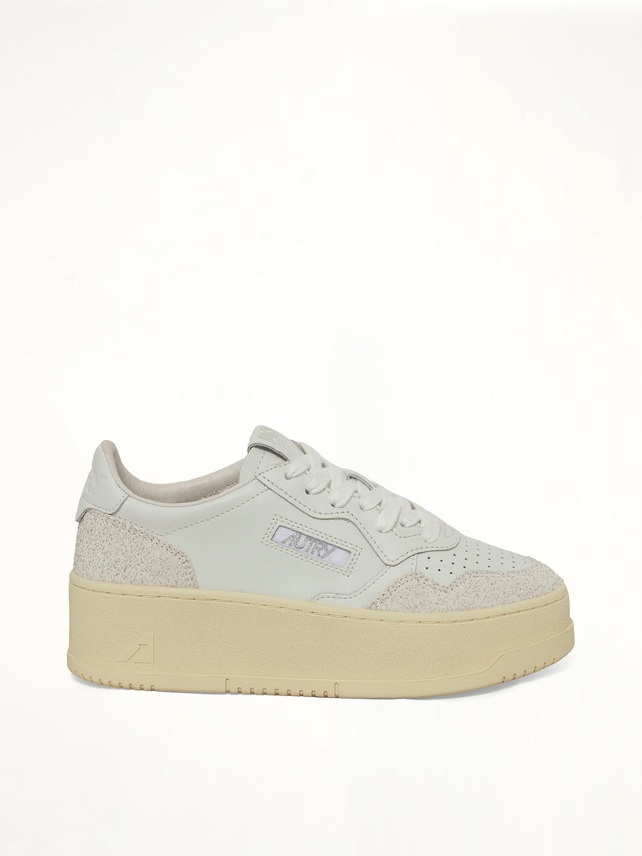 Platform Low Sneaker in White/Grey
