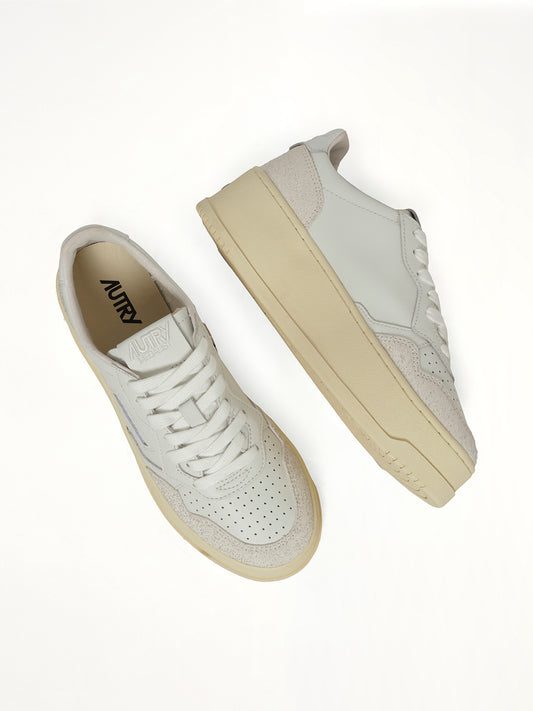 Platform Low Sneaker in White/Grey