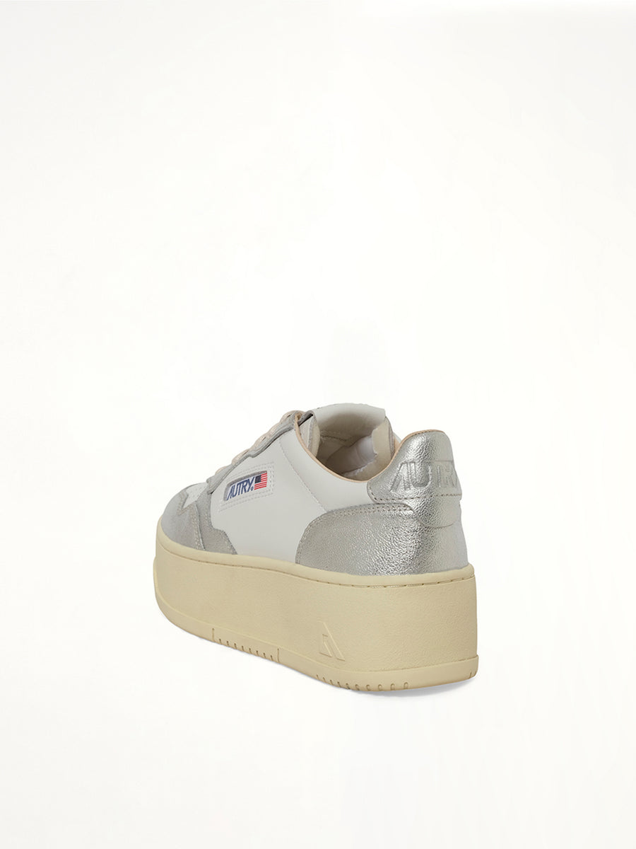 Platform Low Sneaker in White/Silver
