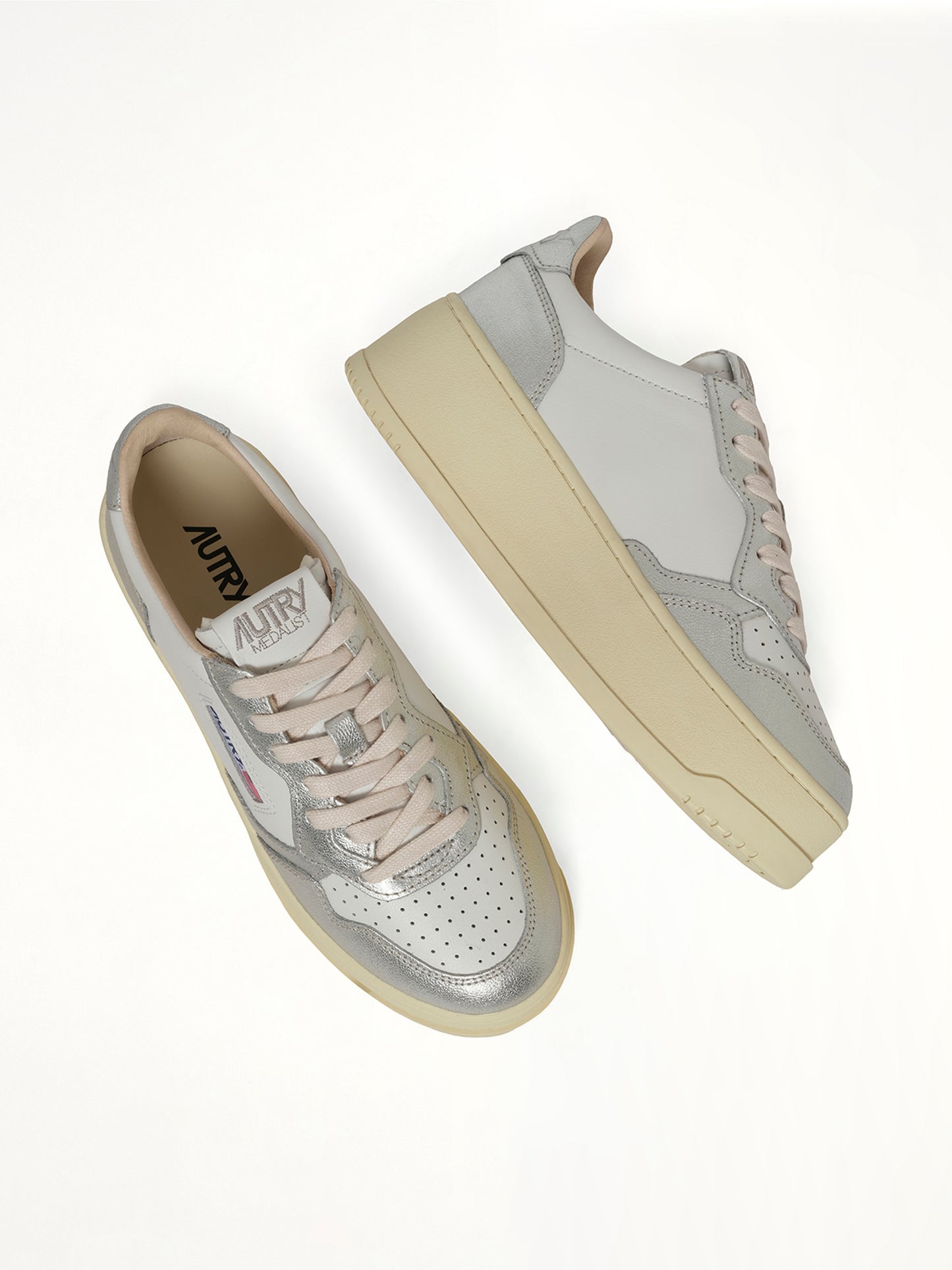 Platform Low Sneaker in White/Silver