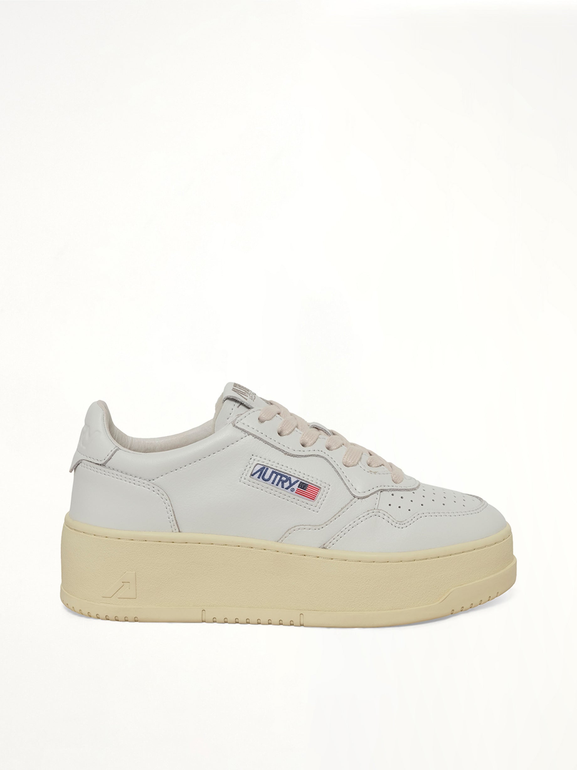 AUTRY Platform Low Sneaker in White/White Side View from MARAIS