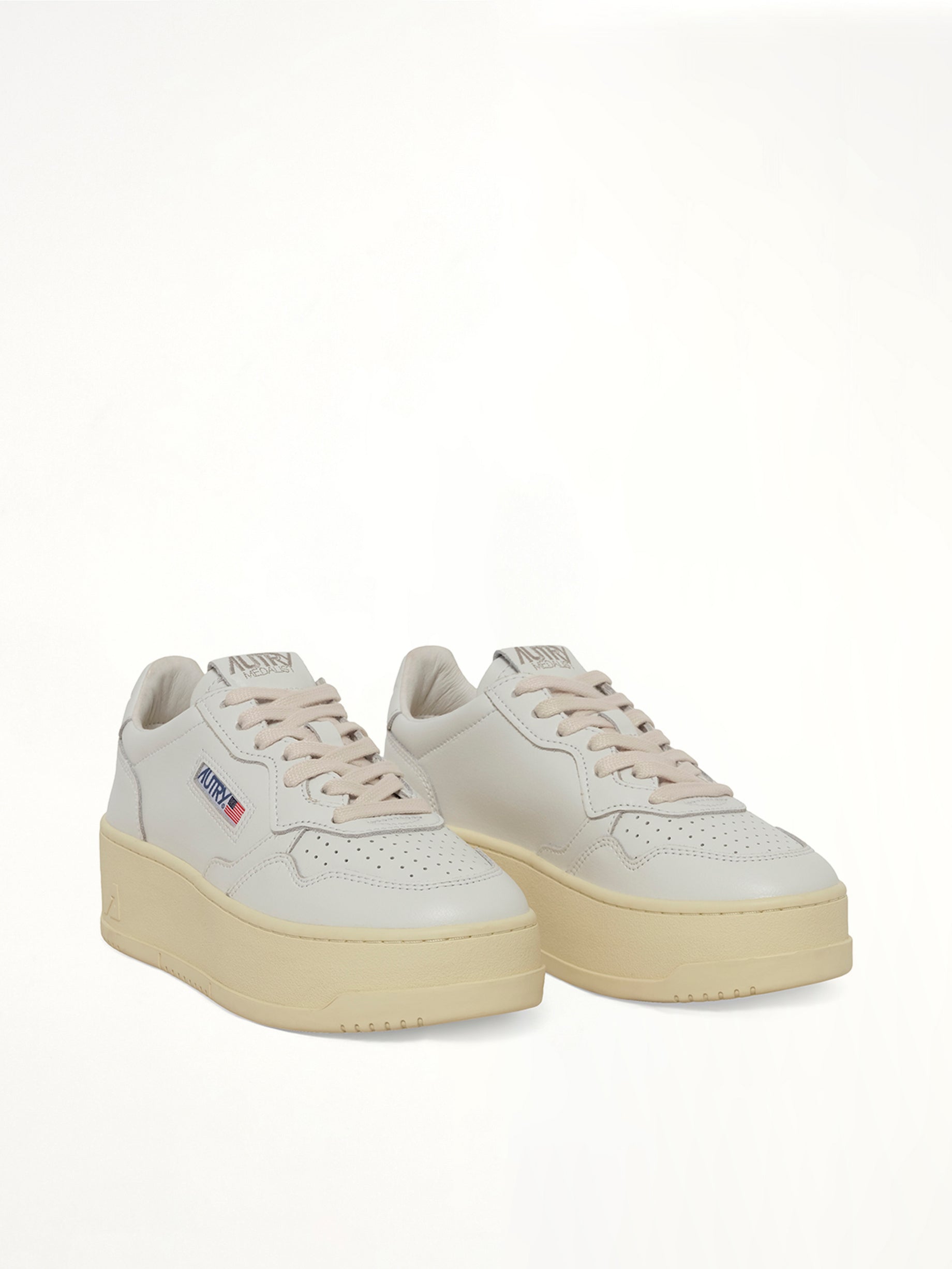 AUTRY Platform Low Sneaker in White/White Front View from MARAIS