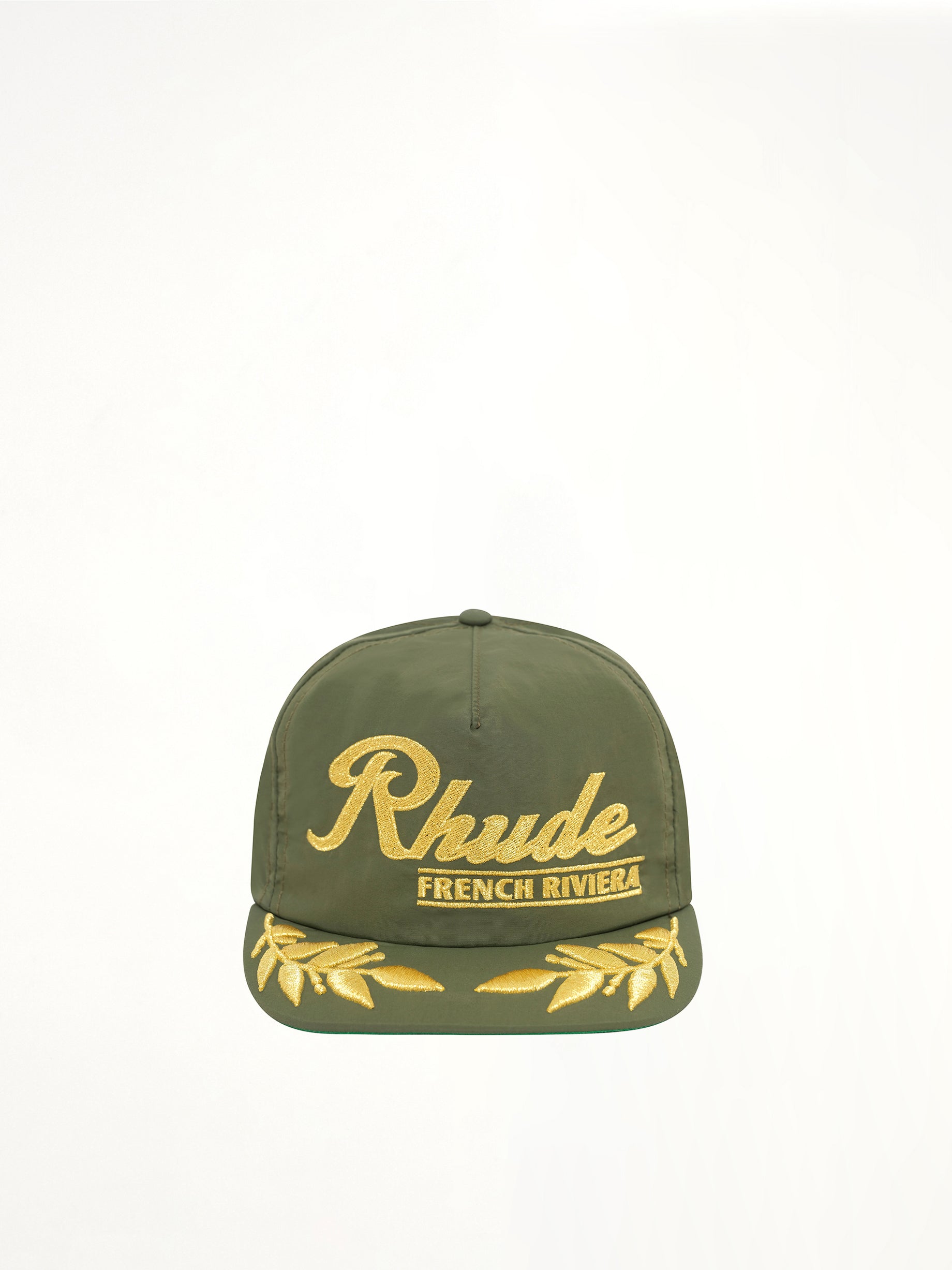 RHUDE , 
, Rhude French Riviera Hat in Green/Gold Front View from MARAIS