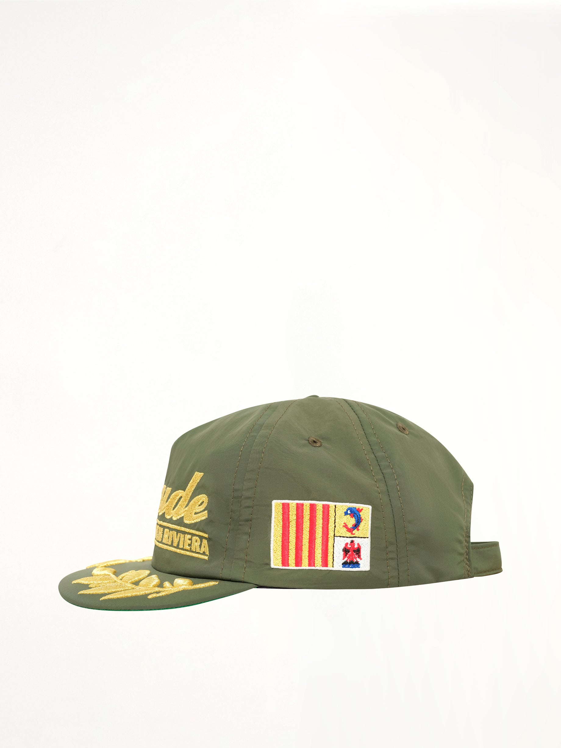 RHUDE , 
, Rhude French Riviera Hat in Green/Gold Side View from MARAIS