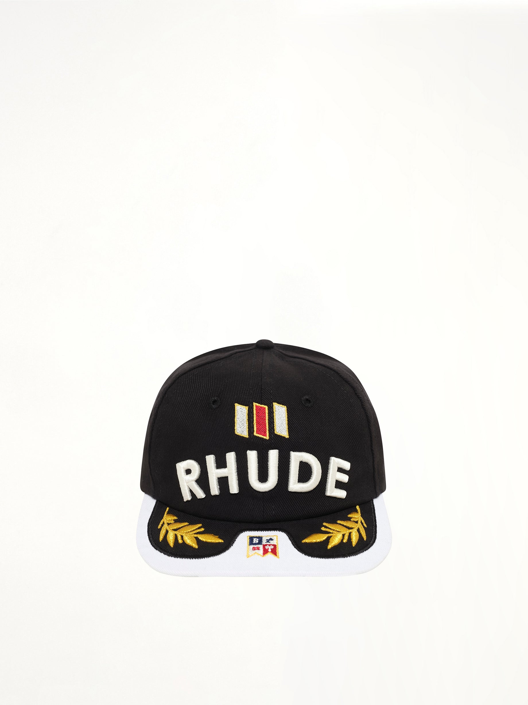 RHUDE Souvenir Logo Hat in Black/White Front View from MARAIS