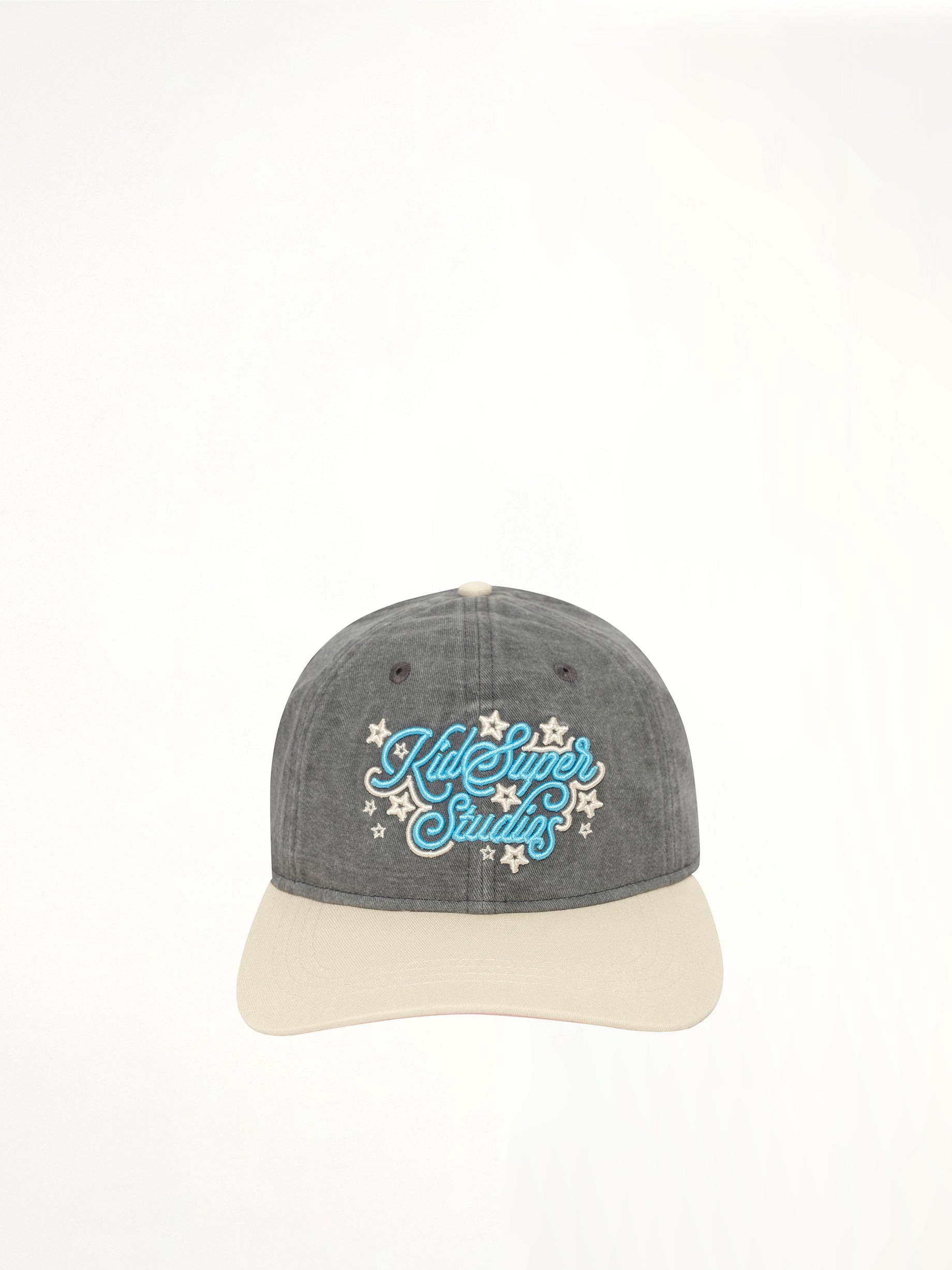 KIDSUPER Stars Snapback Hat in Gray Front View from MARAIS