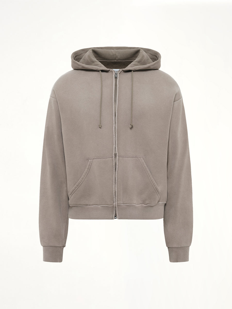 4-Stitch Zipped Hoodie in Brown