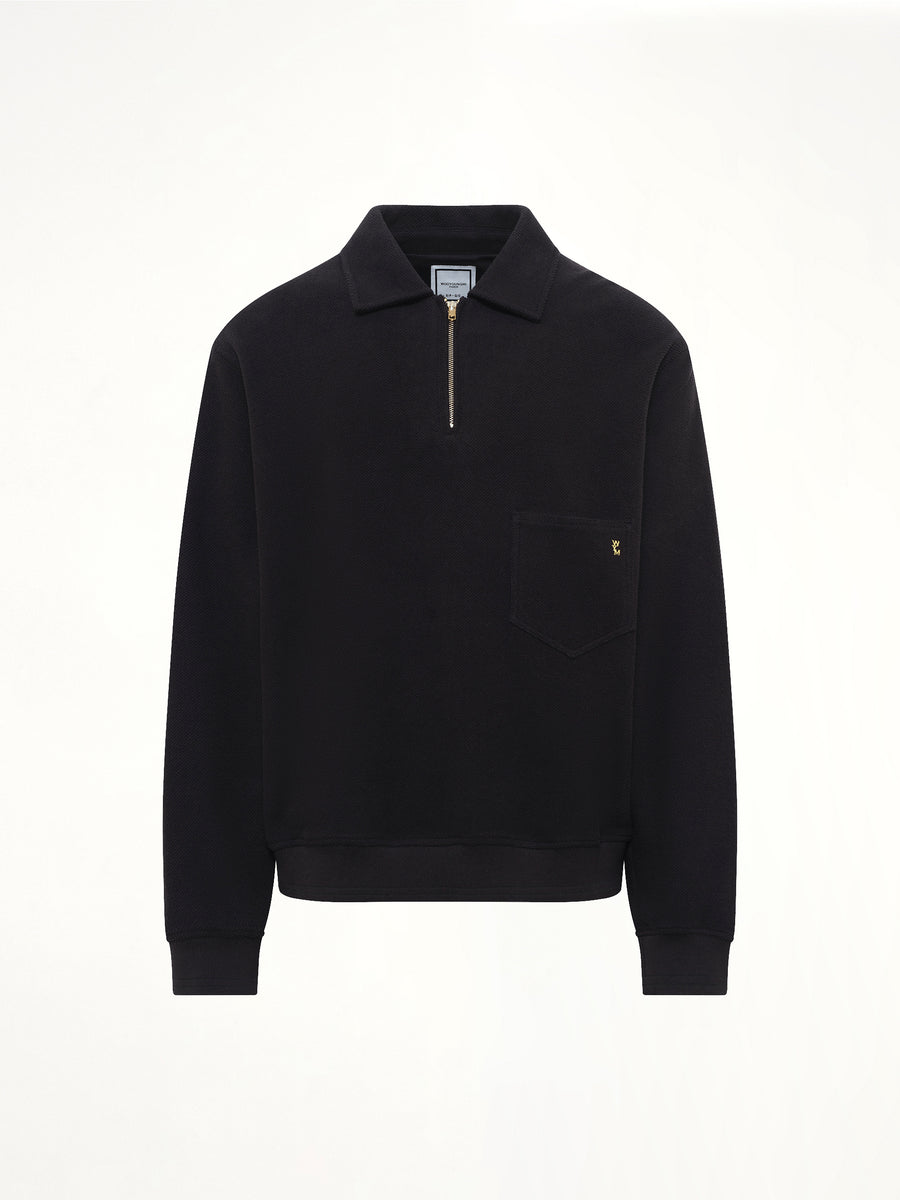 Cotton Quarter Zip Sweatshirt in Black