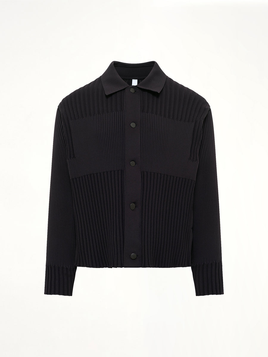 Fluted Shirt Collar Blouson in Black