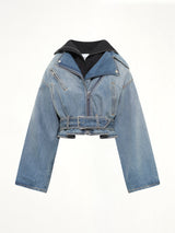 Raw Denim Layered Jacket in Faded Blue