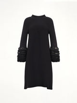Pottery Swell Glitter Long Bell Sleeve Flare Mini Dress in Black