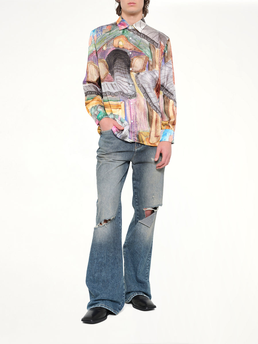 Book Page Silk Shirt in Multicolour
