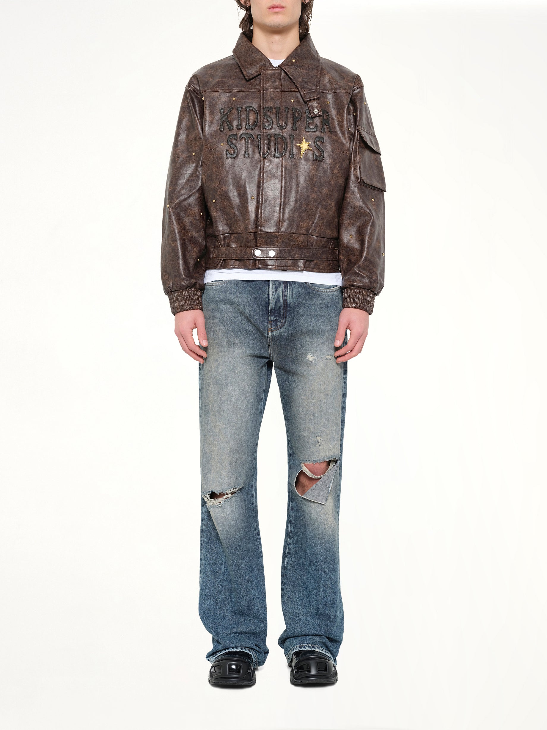 KIDSUPER Boy Who Jumped Over the Moon Jacket in Brown Model View from MARAIS