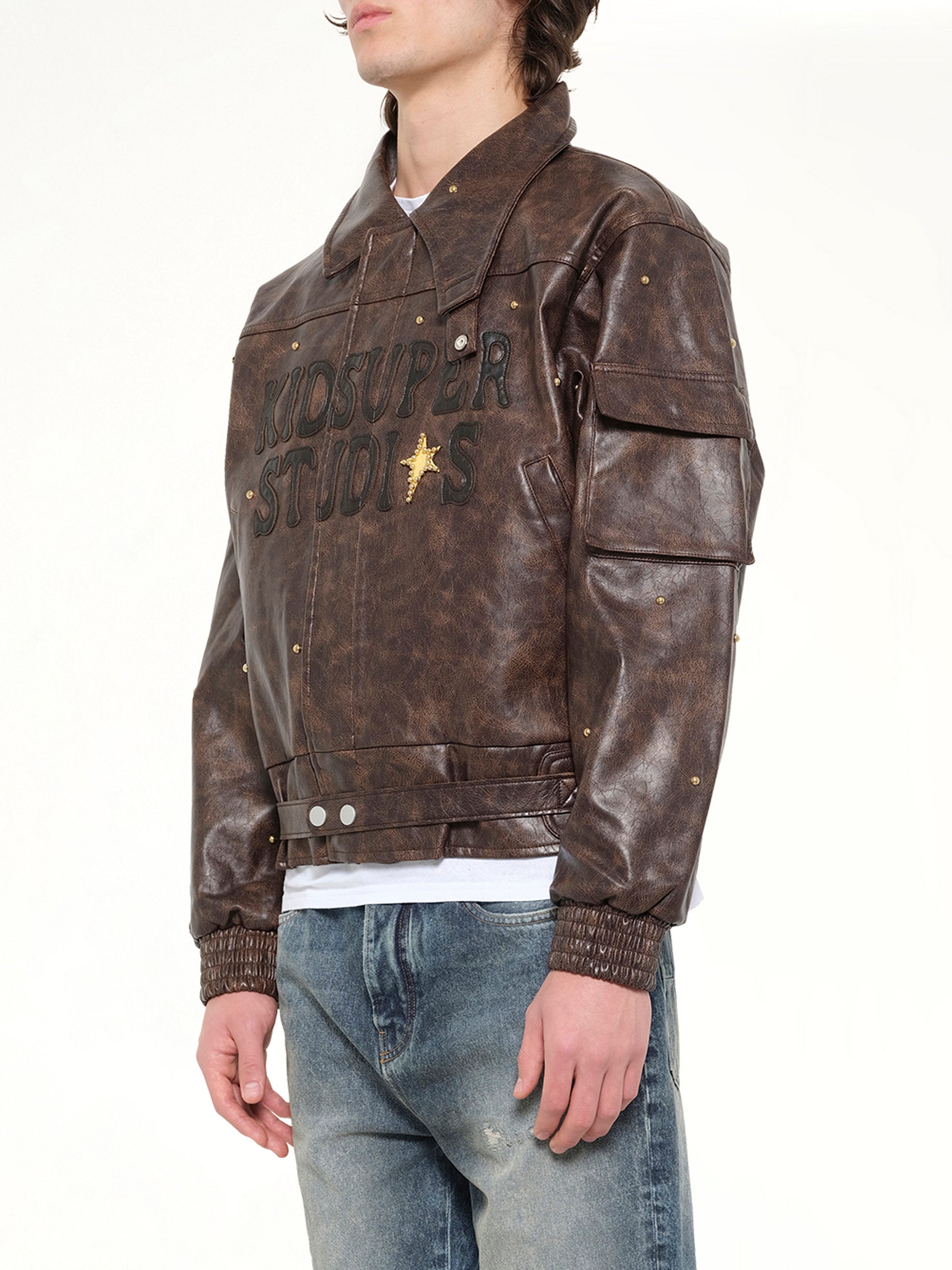 KIDSUPER Boy Who Jumped Over the Moon Jacket in Brown Side View from MARAIS