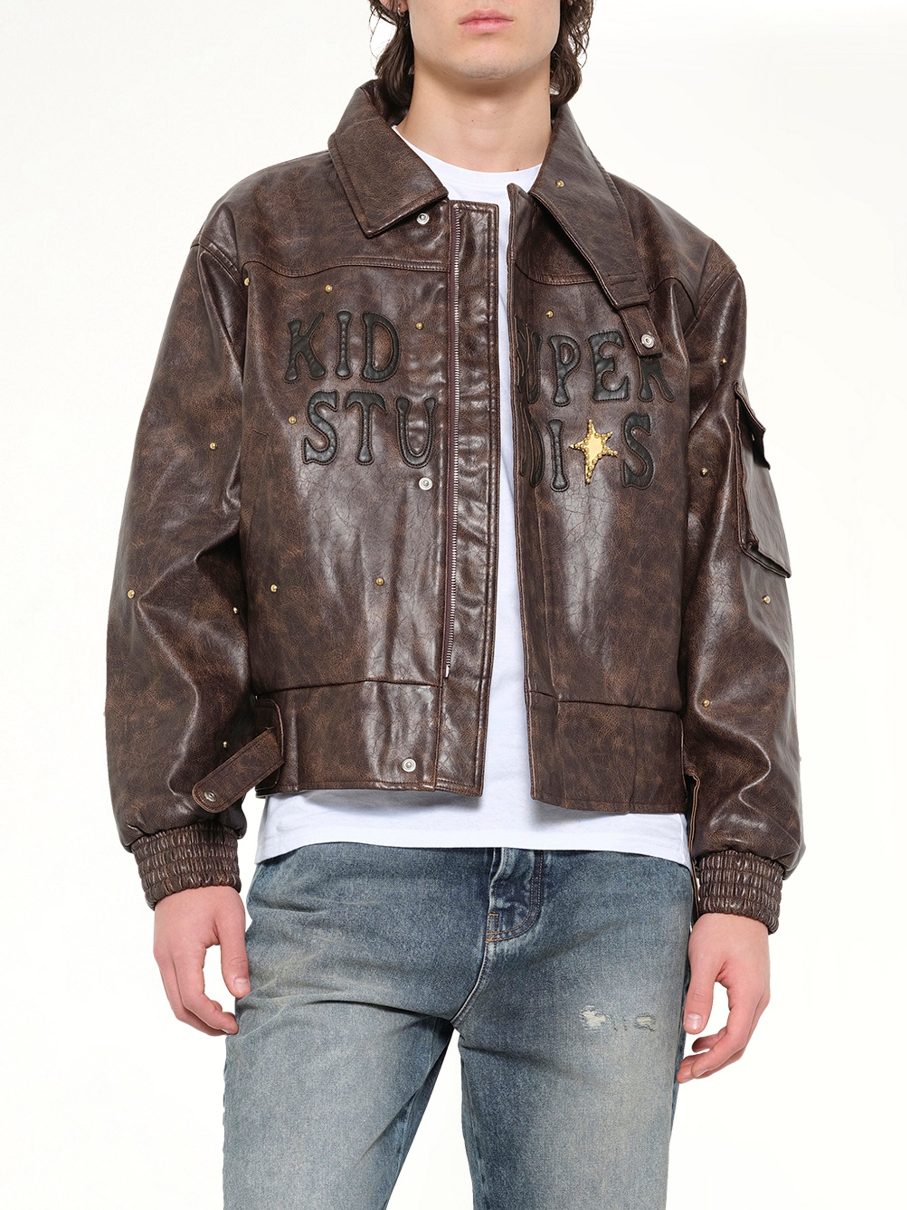 KIDSUPER Boy Who Jumped Over the Moon Jacket in Brown Detail Shot from MARAIS