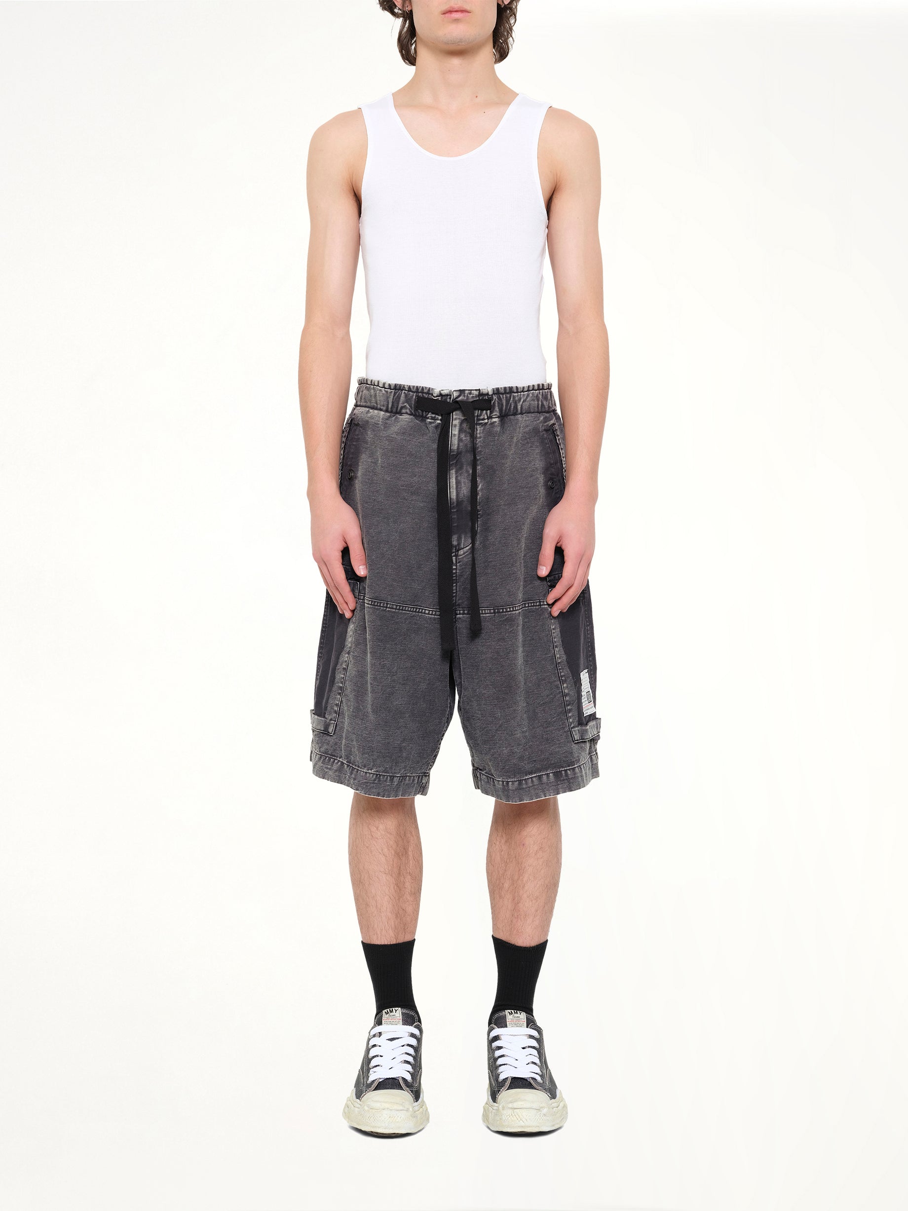MAISON MIHARA YASUHIRO Damaged Cargo Short Pants in Black Model View from MARAIS