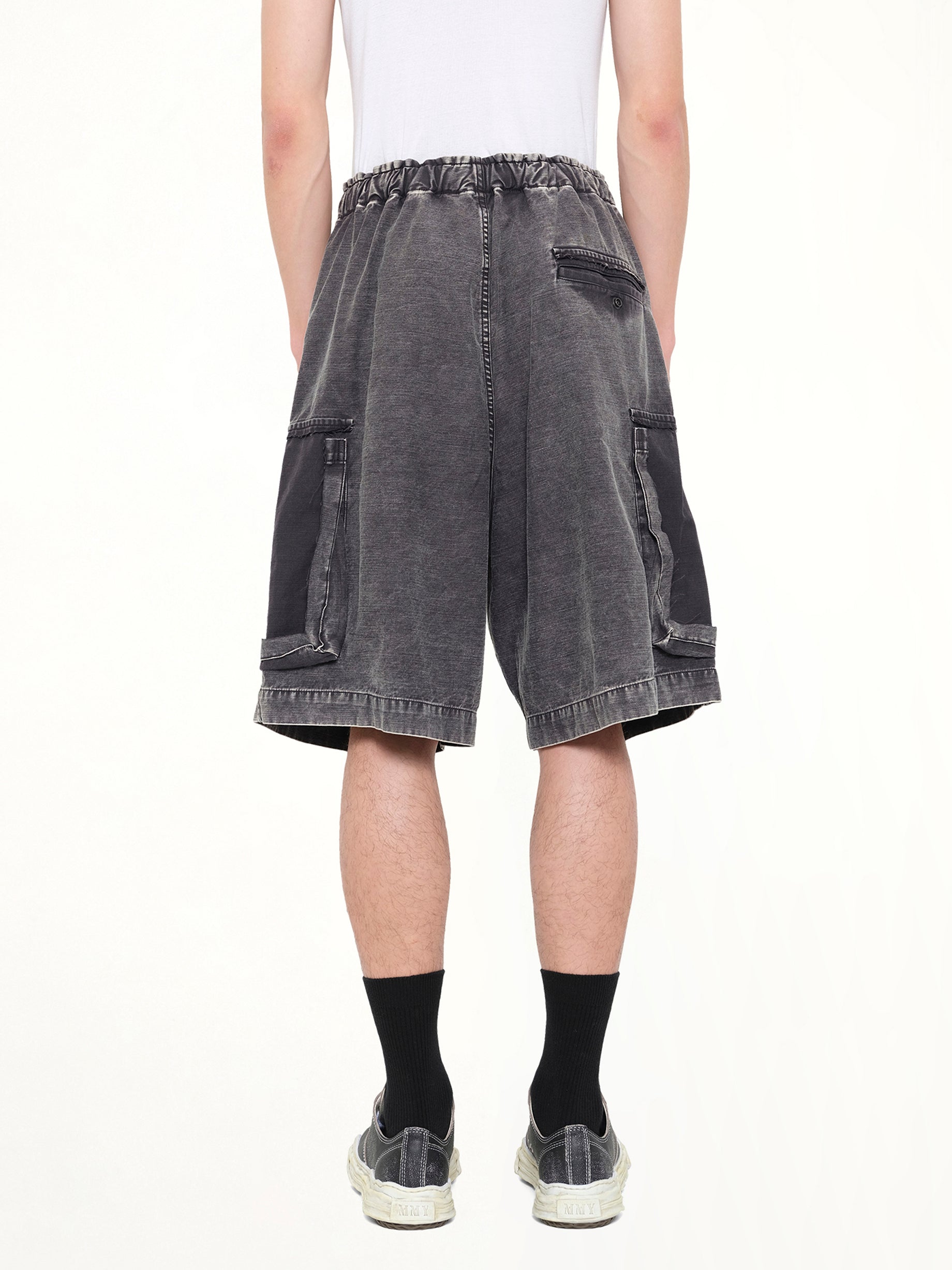 MAISON MIHARA YASUHIRO Damaged Cargo Short Pants in Black Back View from MARAIS