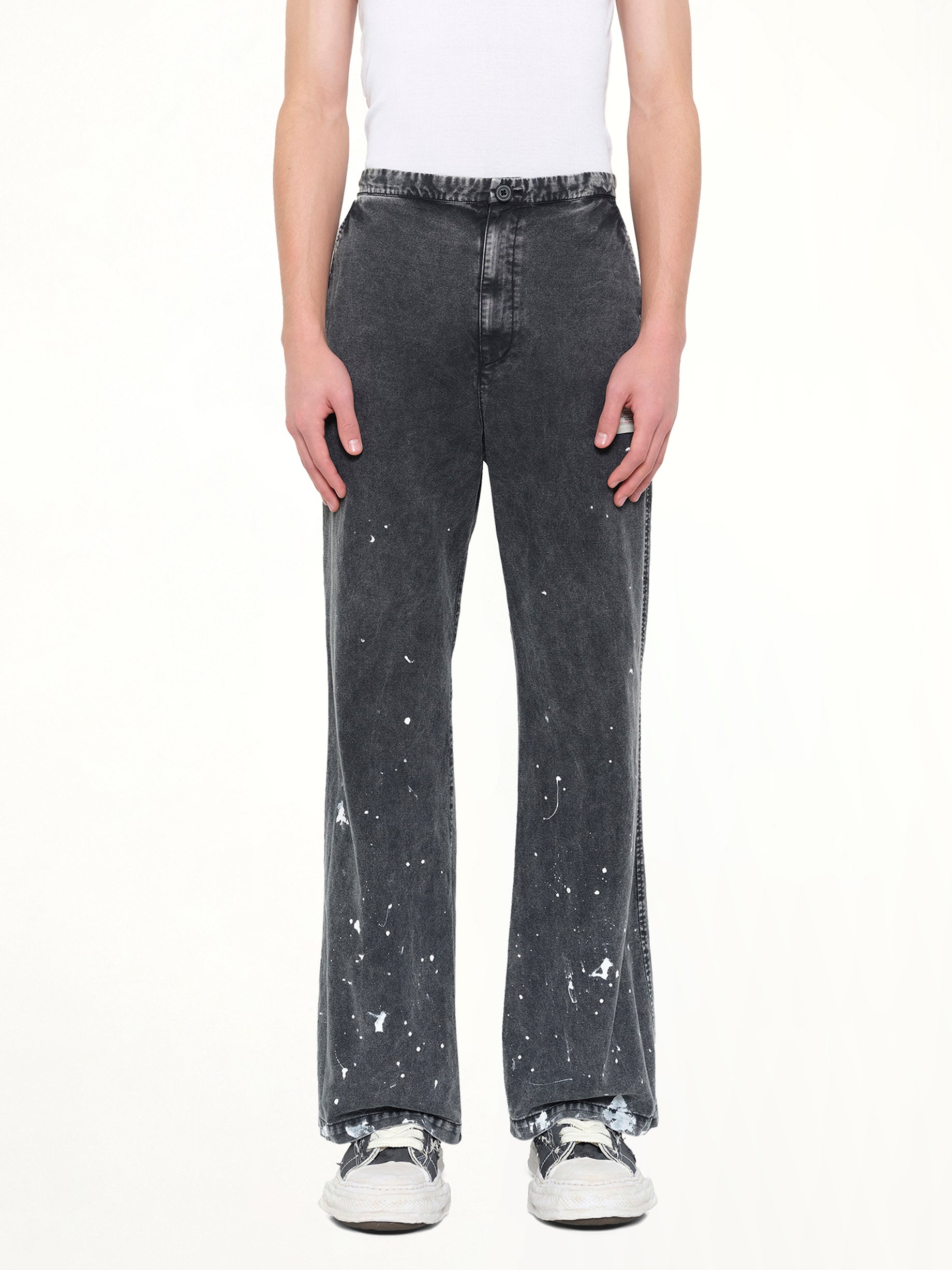 MAISON MIHARA YASUHIRO , Distressed Corduroy Trousers in Black Front View from MARAIS