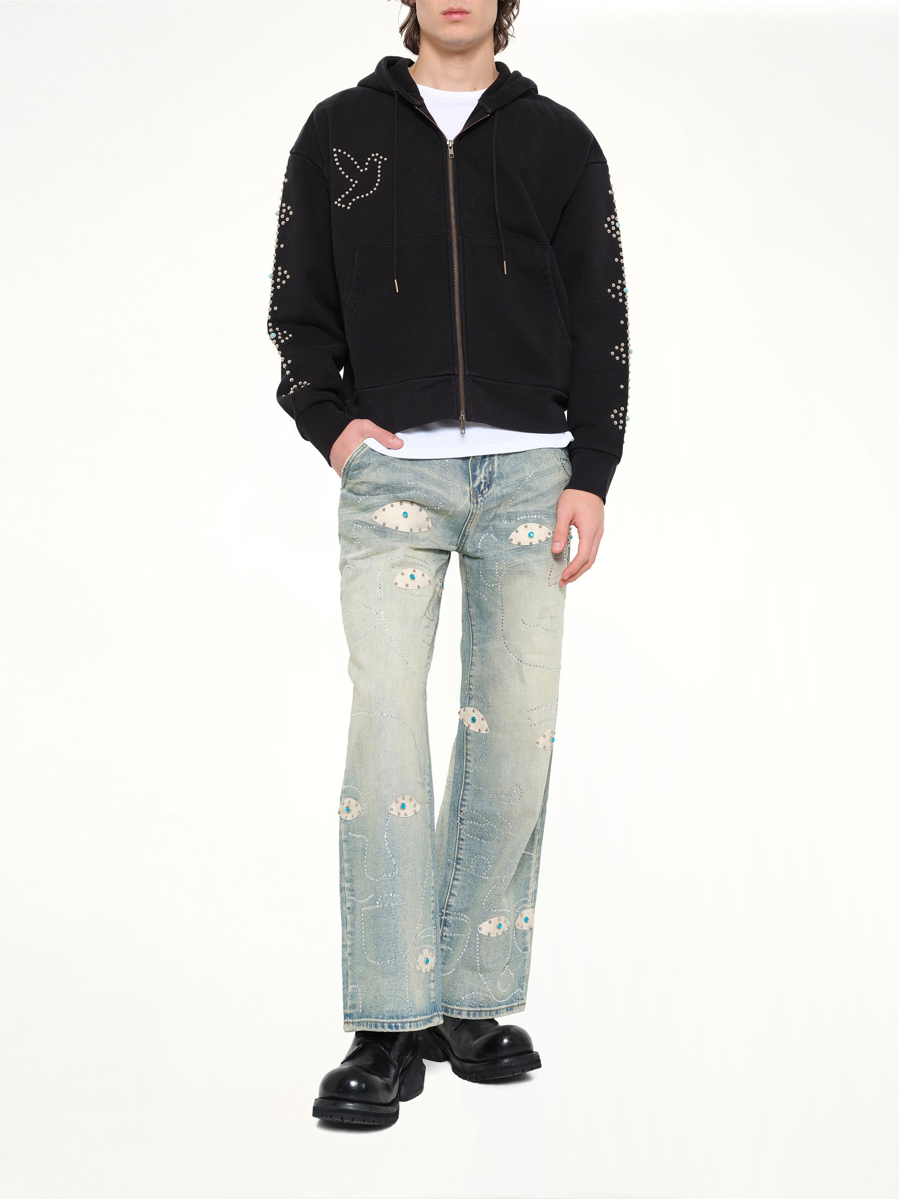 KIDSUPER Dove Eye Studded Hoodie in Black Full Reference from MARAIS