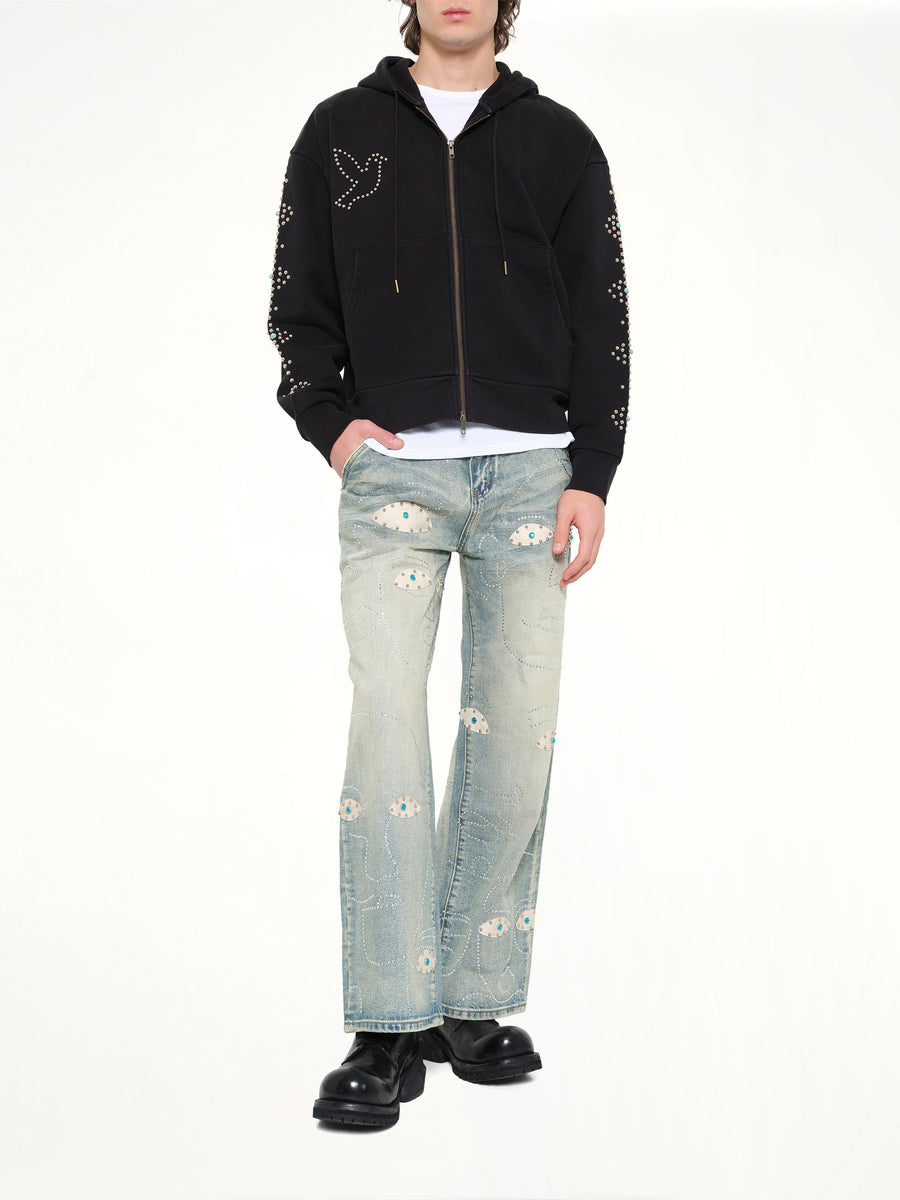 Dove Eye Studded Hoodie in Black