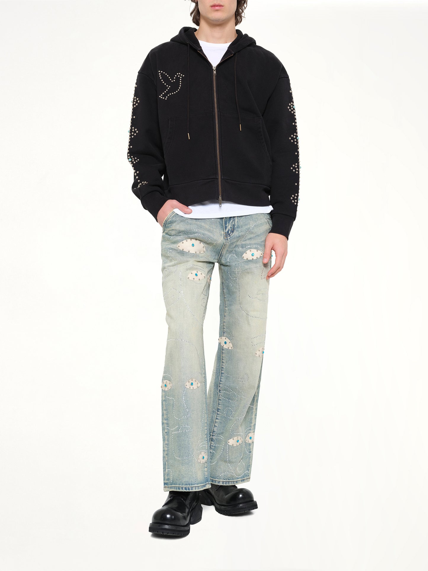 Dove Eye Studded Hoodie in Black