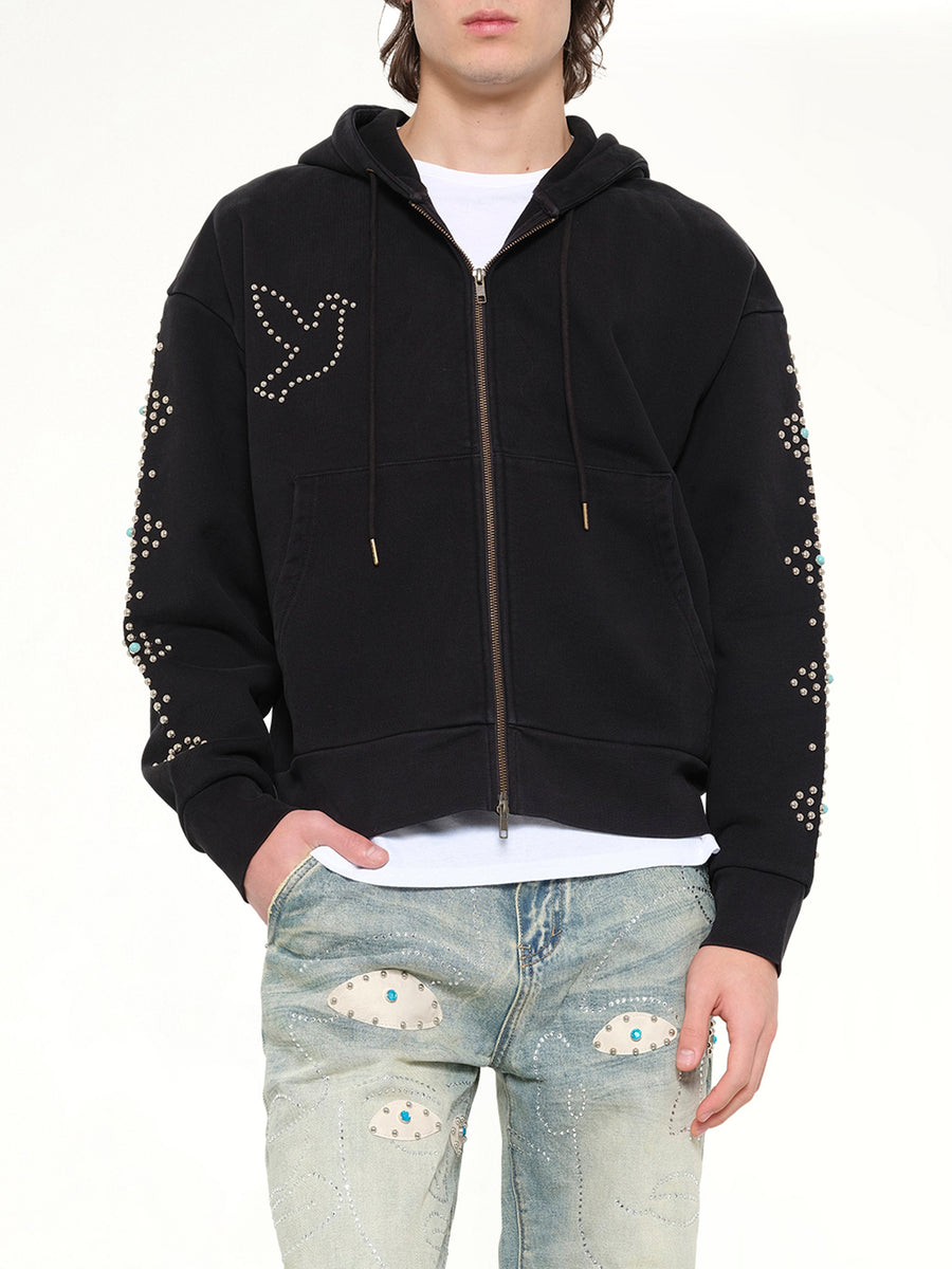 Dove Eye Studded Hoodie in Black