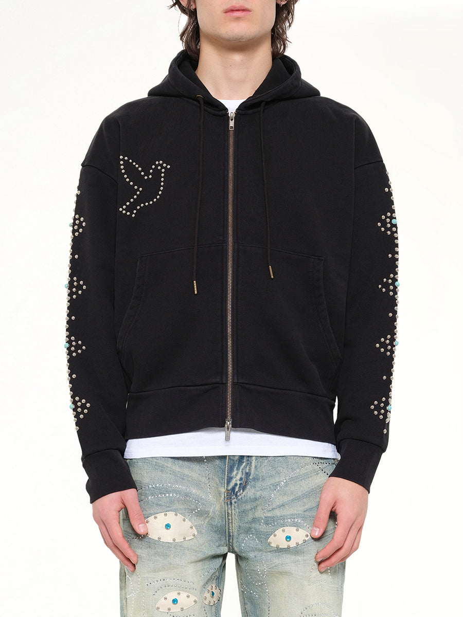 Dove Eye Studded Hoodie in Black