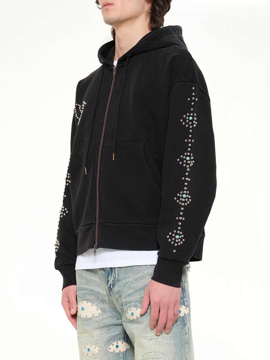 Dove Eye Studded Hoodie in Black
