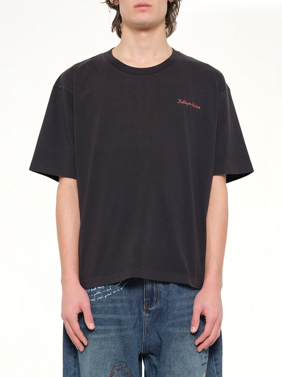 Dove Pattern T-Shirt in Washed Black