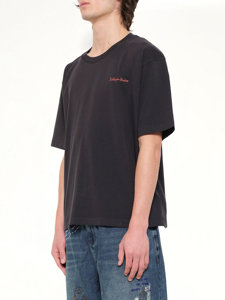 Dove Pattern T-Shirt in Washed Black
