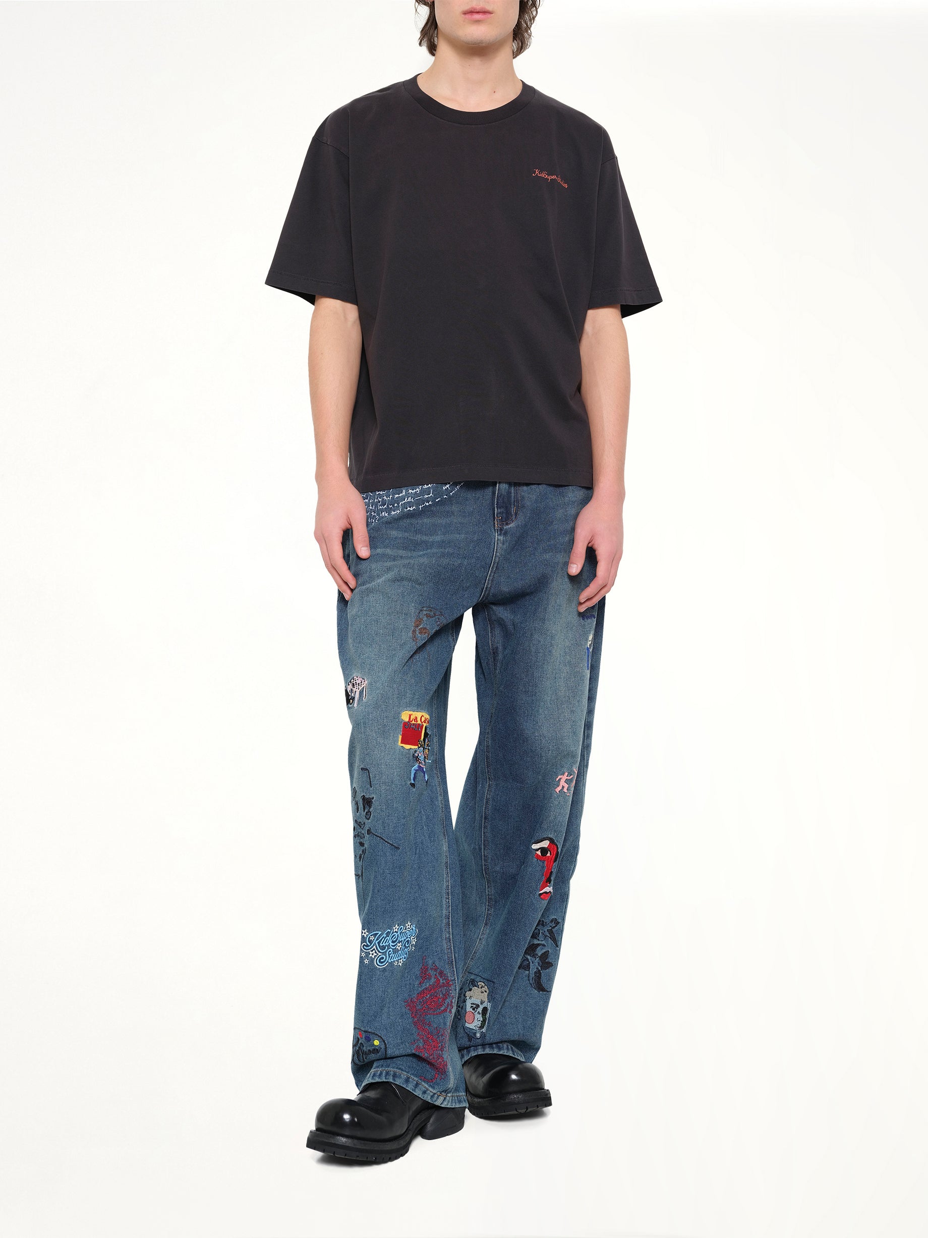 KIDSUPER Dove Pattern T-Shirt in Washed Black Full Reference from MARAIS