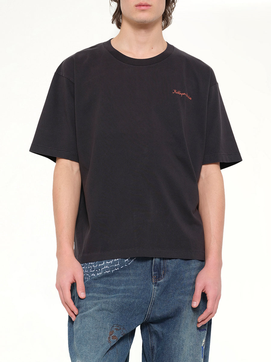 Dove Pattern T-Shirt in Washed Black