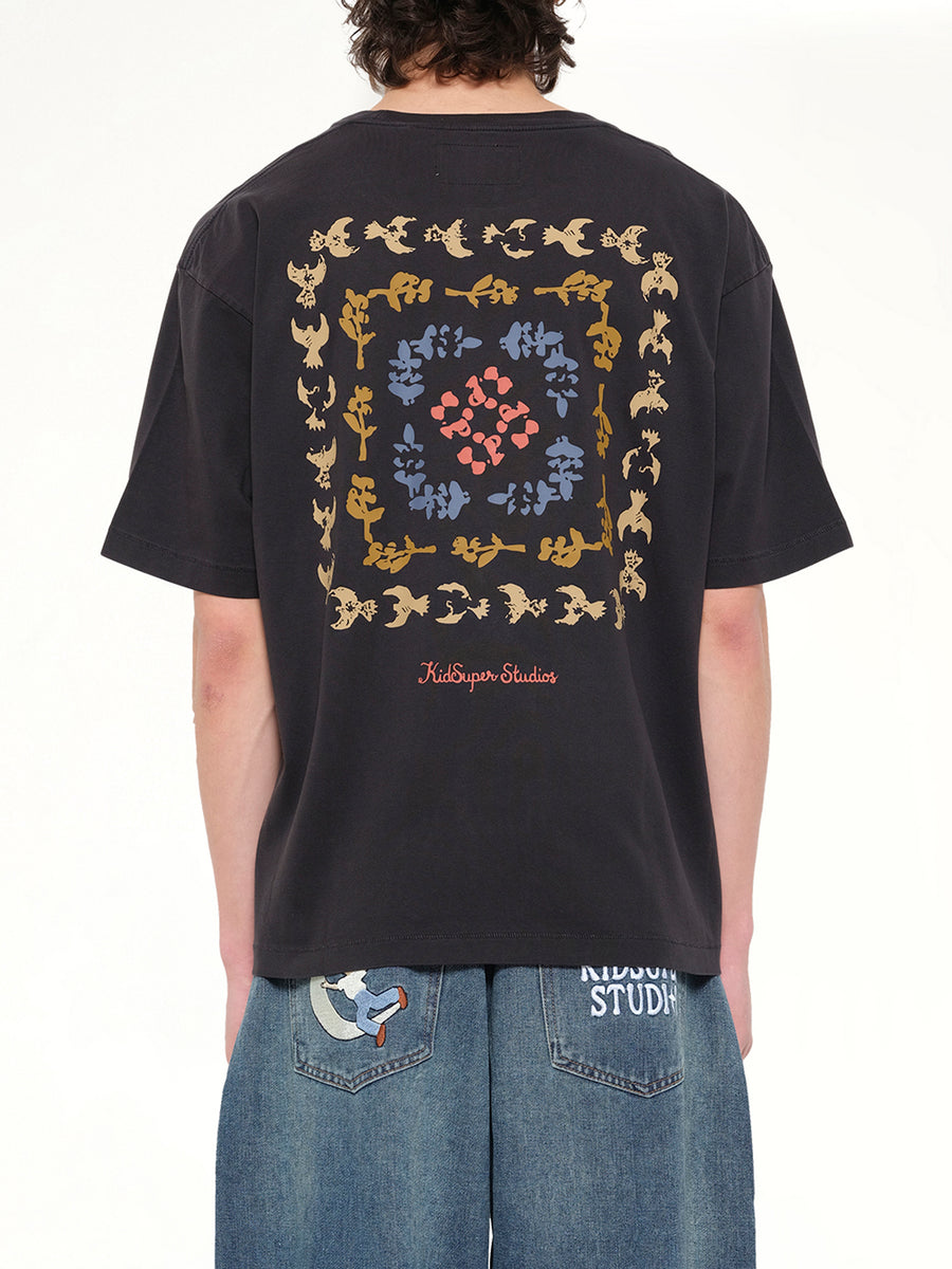 Dove Pattern T-Shirt in Washed Black