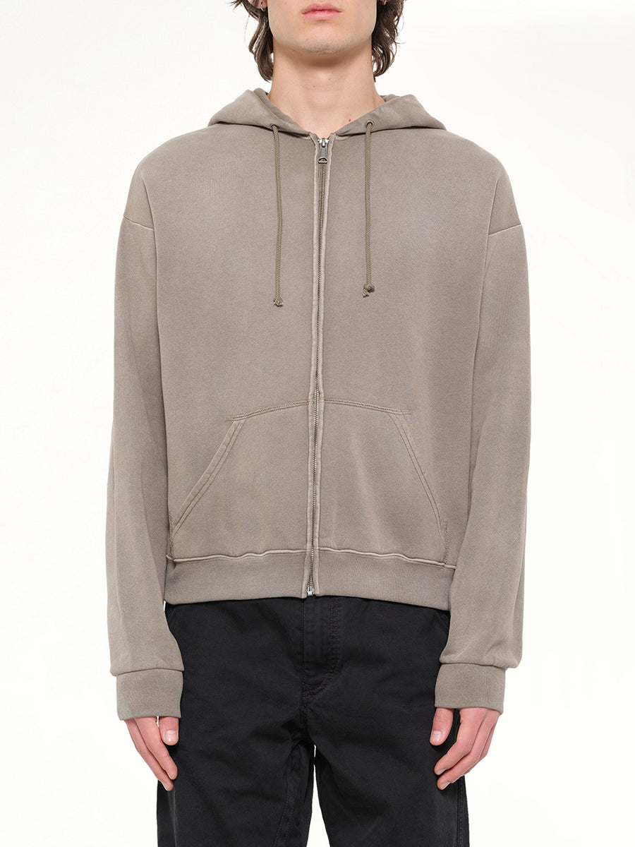4-Stitch Zipped Hoodie in Brown