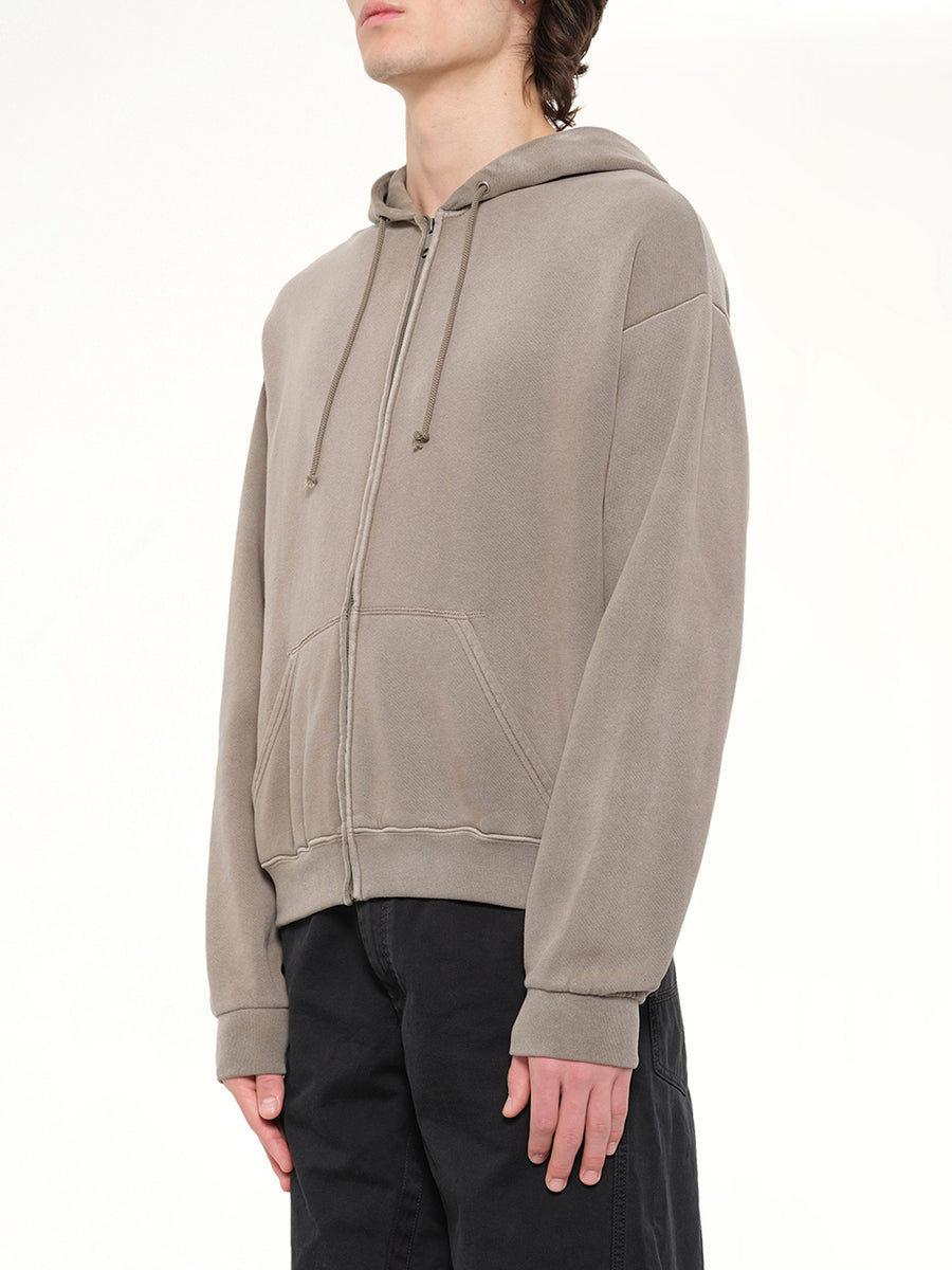 4-Stitch Zipped Hoodie in Brown