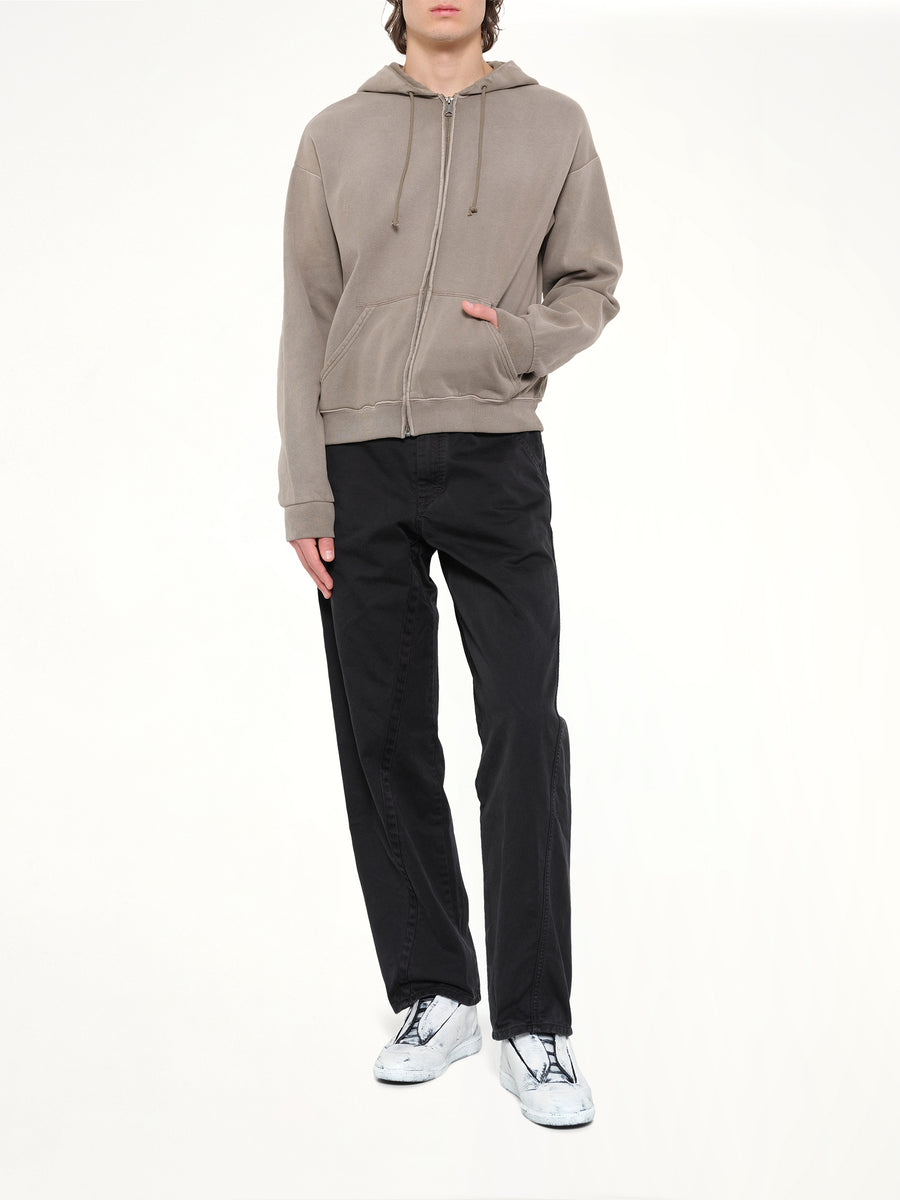 4-Stitch Zipped Hoodie in Brown