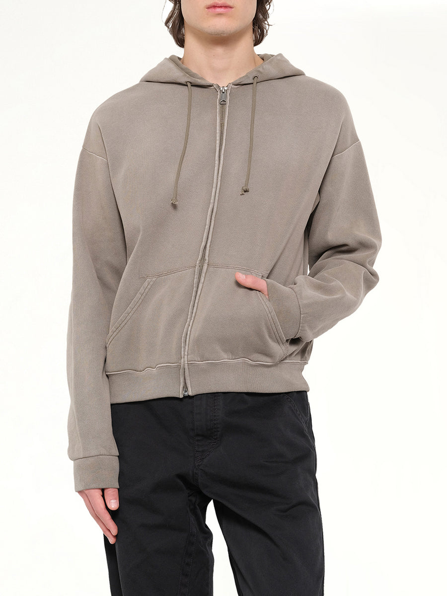 4-Stitch Zipped Hoodie in Brown