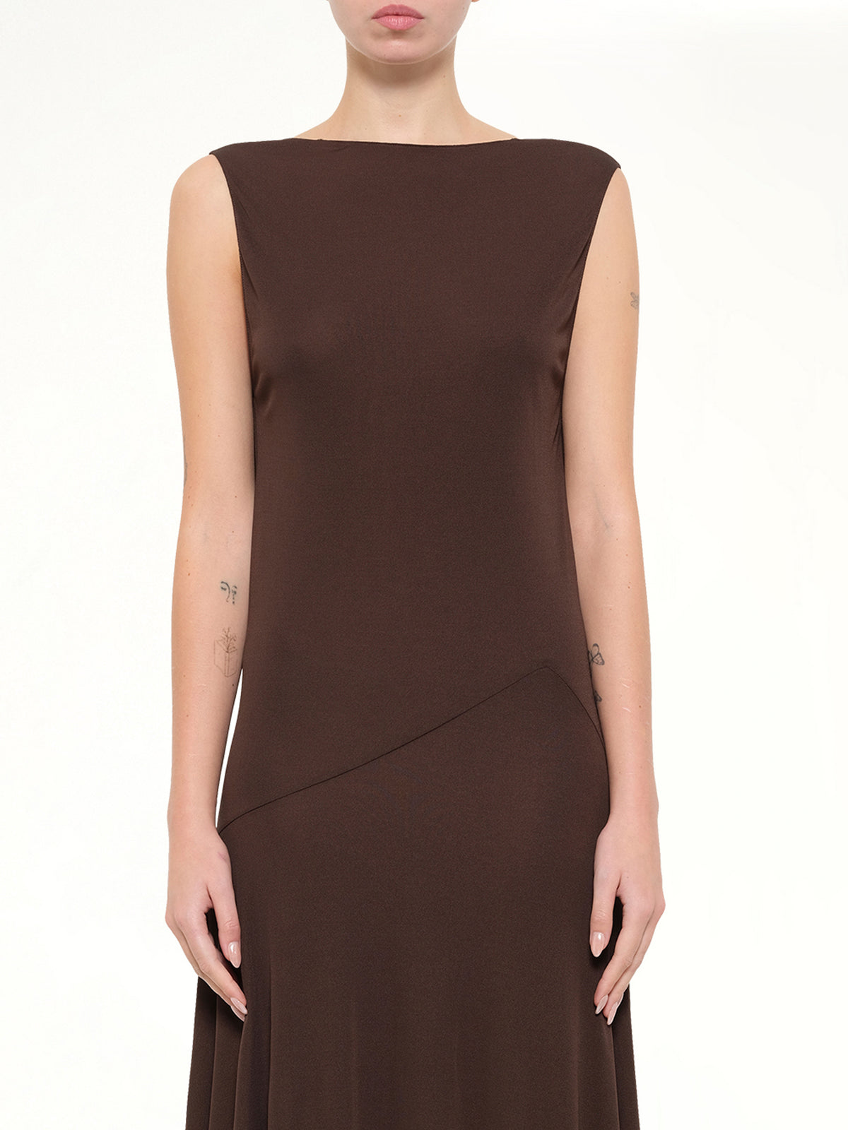 Jersey Crepe Backless Dress in Marroon Fonce