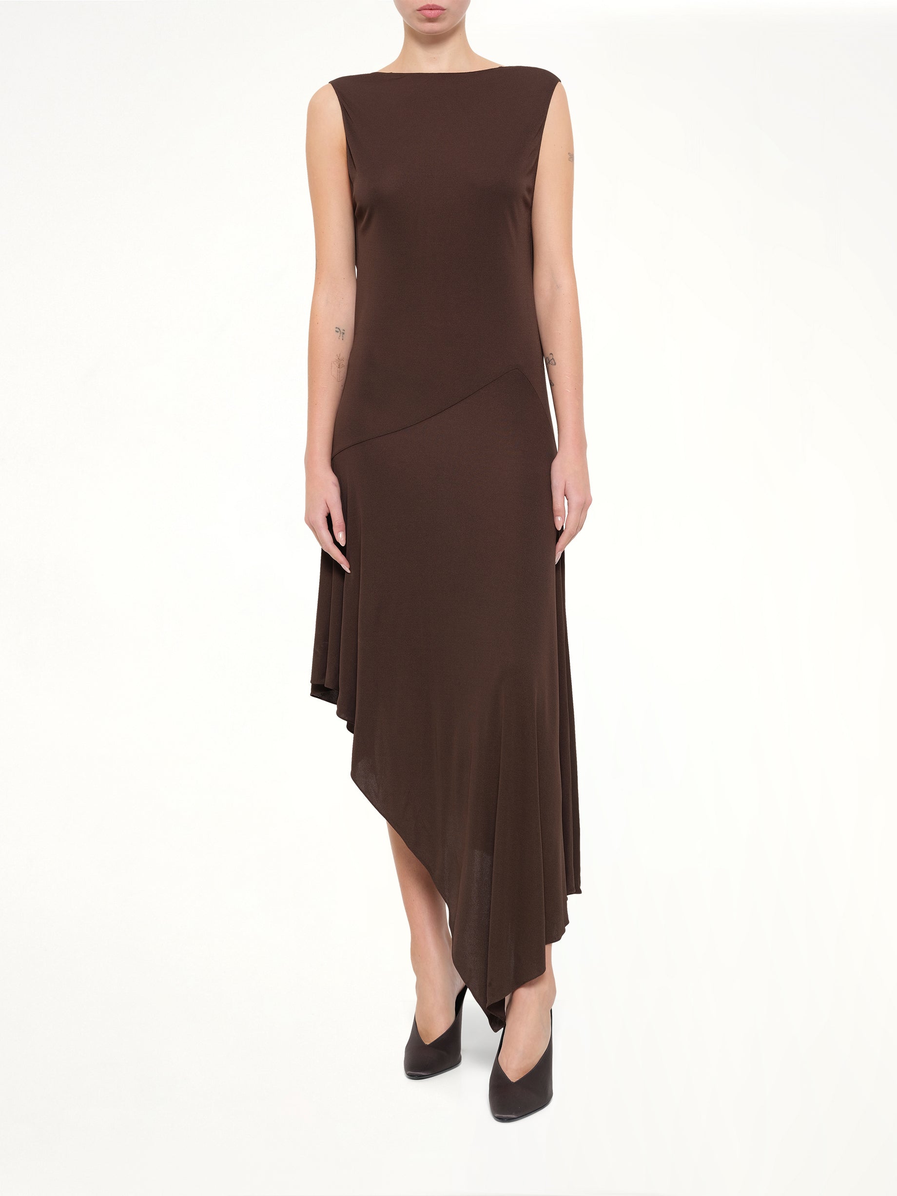 Jersey Crepe Backless Dress in Marroon Fonce