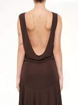 Jersey Crepe Backless Dress in Marroon Fonce