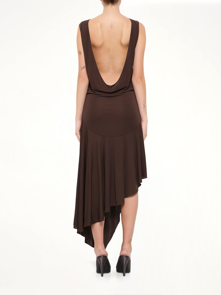 Jersey Crepe Backless Dress in Marroon Fonce