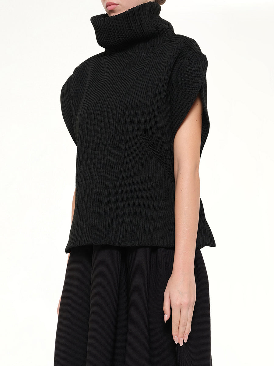 Low Gauge Crease Highneck Top in Black